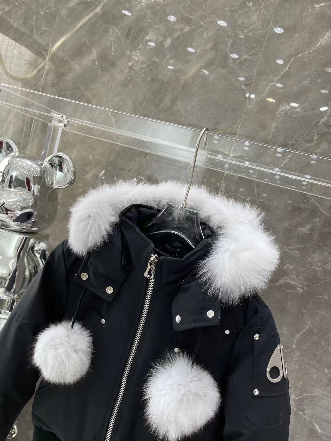 Moose Knuckles Fur Pom Bomber Jacket Moose Knuckles Fur Pom Bomber Jacket
